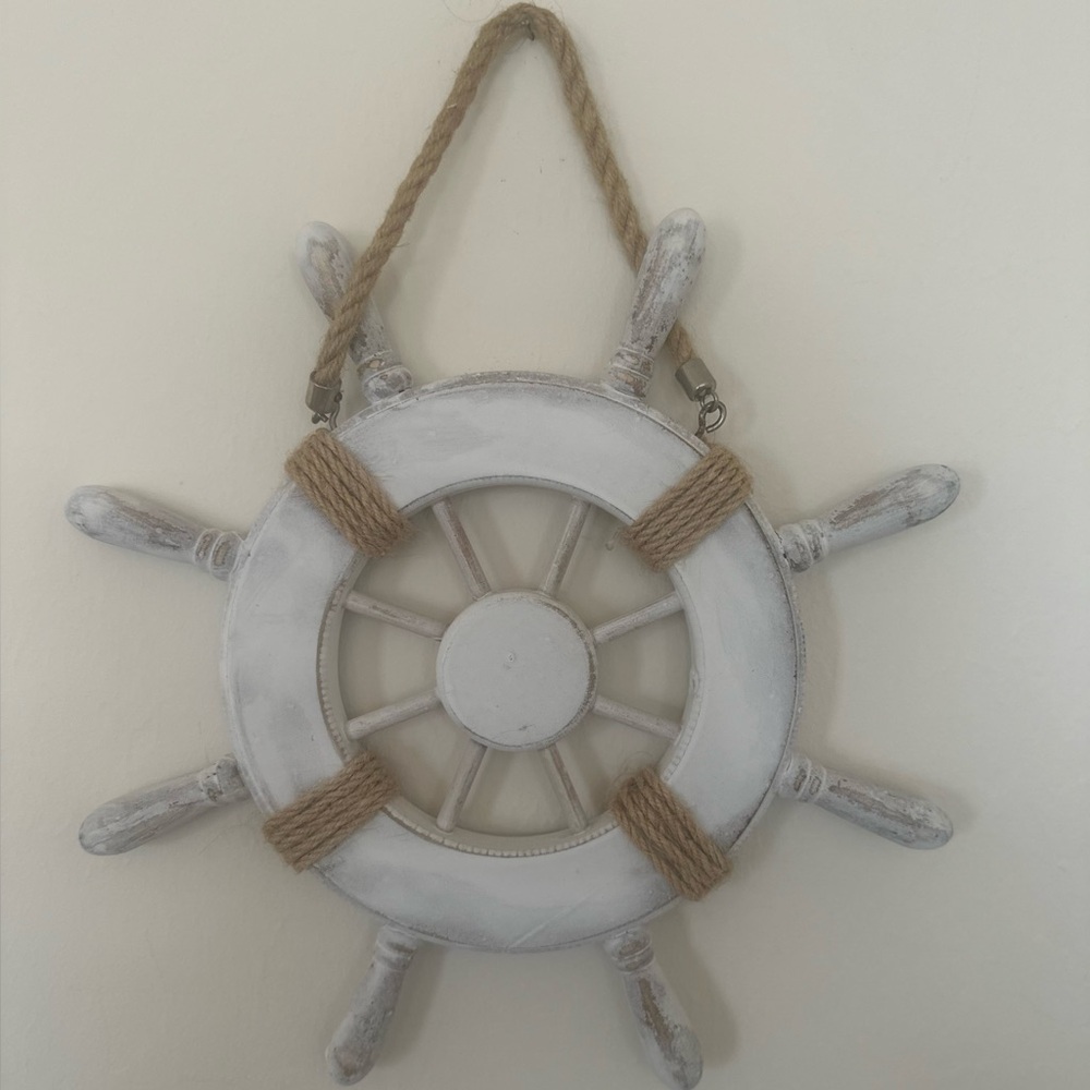 Rustic White Ship Wheel Wall Art
